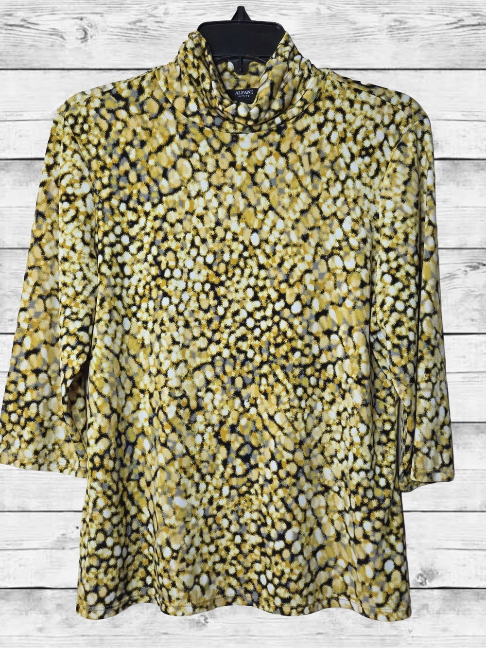 Alfani Yellow and Black Animal-Print Mock Neck Top